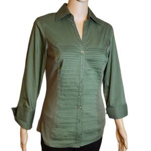 Christopher Banks Shirt Button Down Pleated Olive Green Womens Size Small